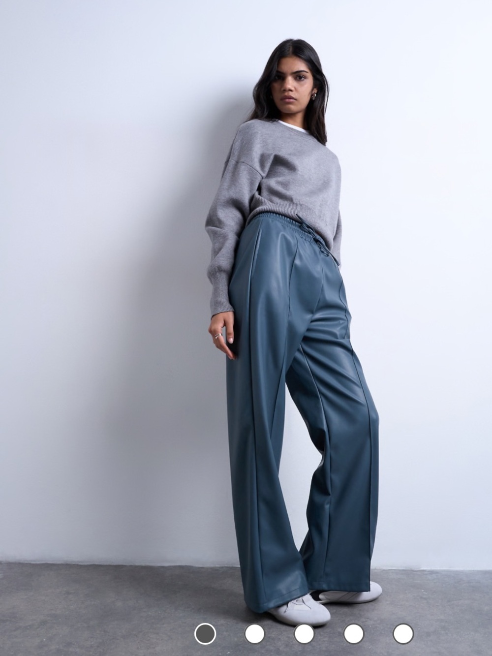 Topshop Faux Leather Wide Leg Sweatpants Pinseam Detail in Blue 10